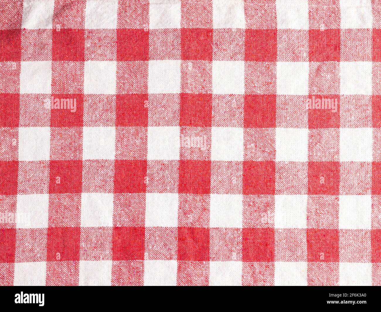 Red checked fabric tablecloth - Background Stock Photo