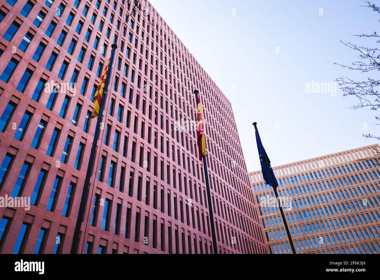 A modern buiildings and europeans flags Stock Photo