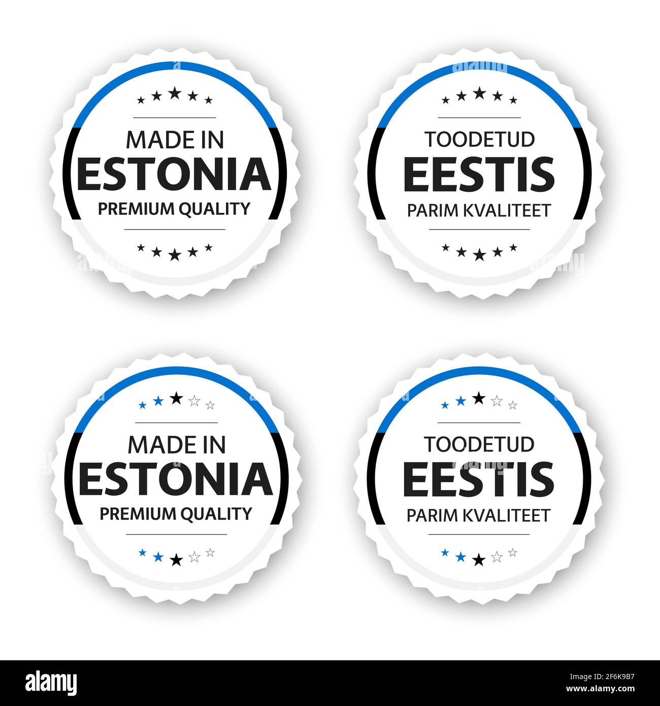 Set of four Estonian labels. Made in Estonia In Estonian Toodetud