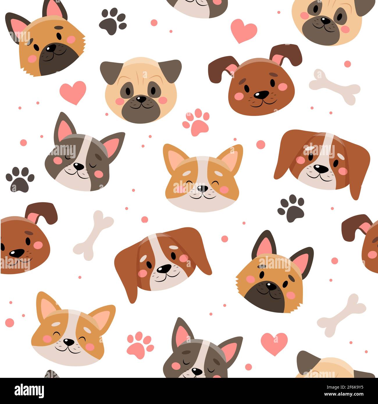 Cute pets seamless pattern with different dogs Stock Photo - Alamy