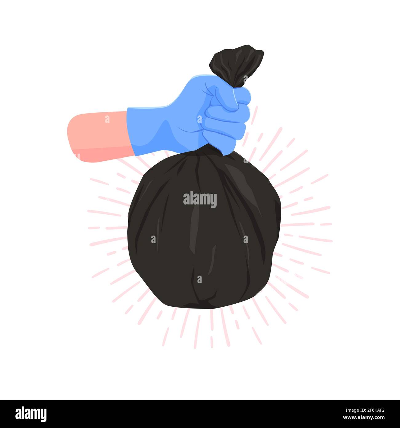 Hand was wearing blue gloves and was carrying a black garbage bag. Stock Vector