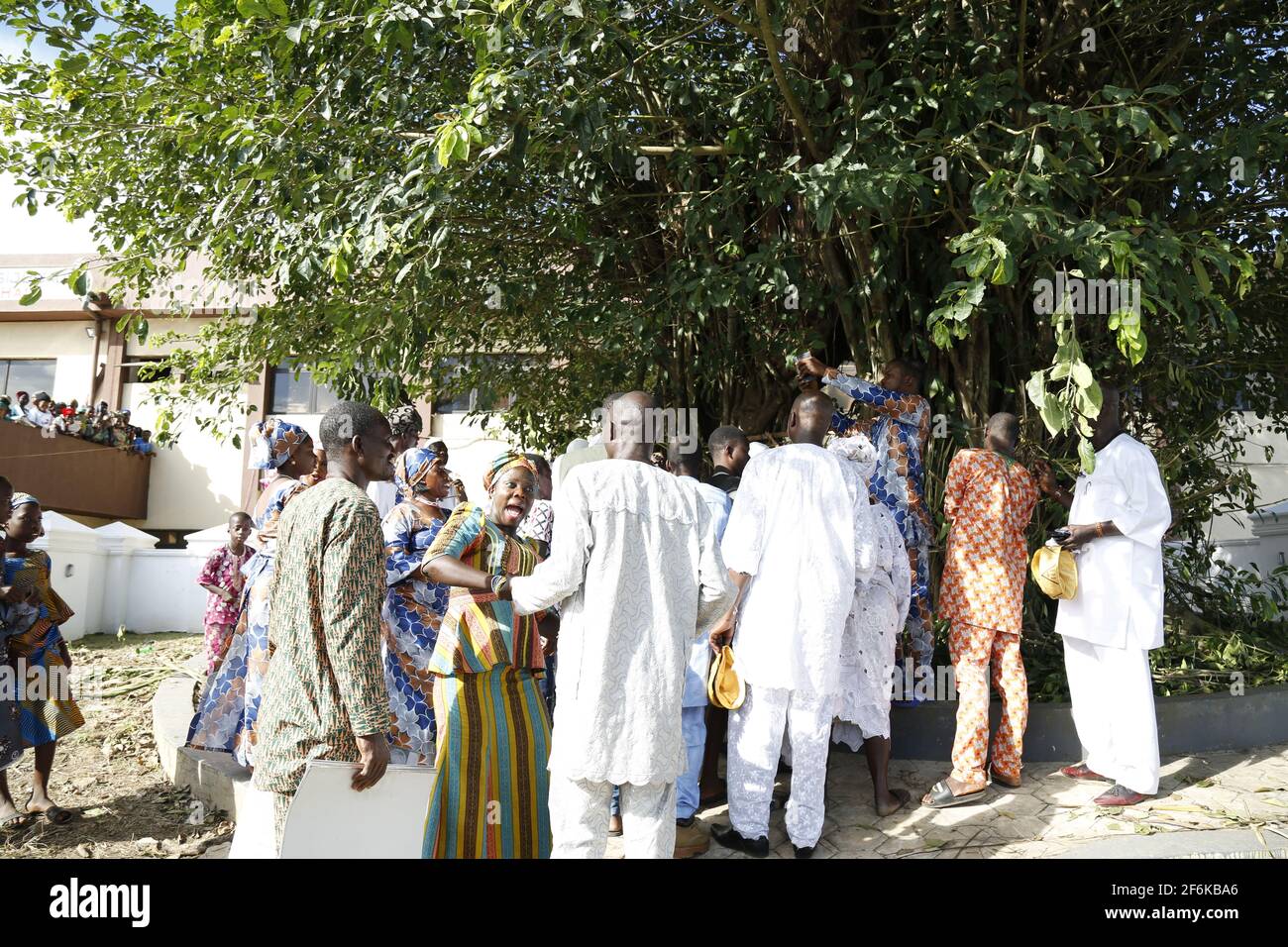 Adherents praying at Ogun shrine in Oke Mogun, Ile-Ife, Osun State, Nigeria. Stock Photo