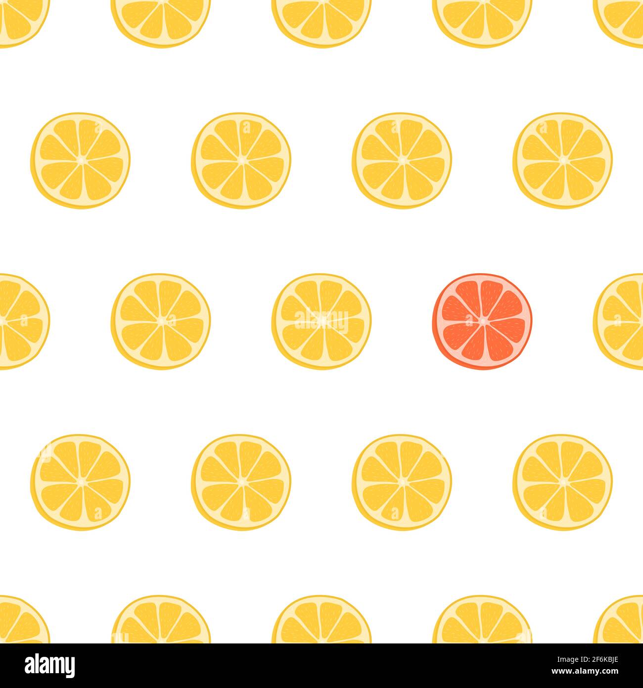 Hand drawn seamless pattern with lemon slice. Fabric print texture with eye catching element - orange. Stock Vector