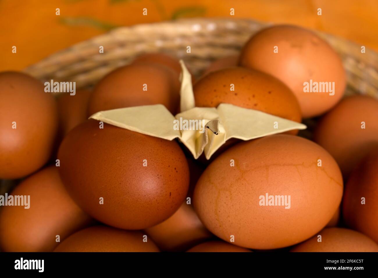 eggs in wicker basket Stock Photo
