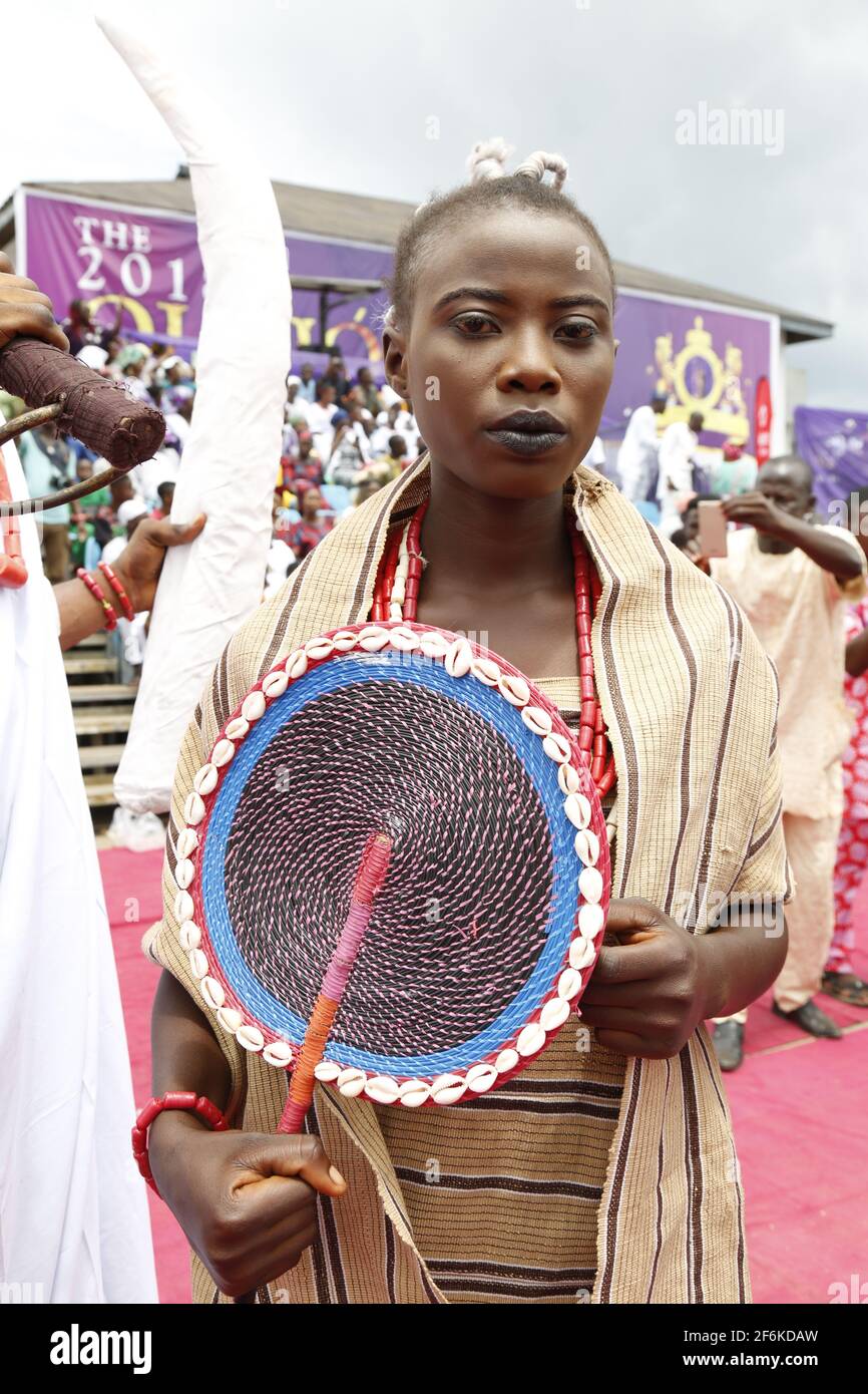 Oya devotee, Olojo Festival, Ile-Ife, Osun State, Nigeria. Stock Photo
