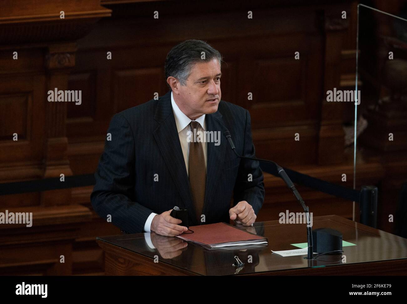 Austin, TX USA March 31, 2021:  State Rep. Richard Raymond, D-Laredo, on the floor of the Texas House of Representatives during routine bill readings at the 87th Texas legislative session. ©Bob Daemmrich Stock Photo