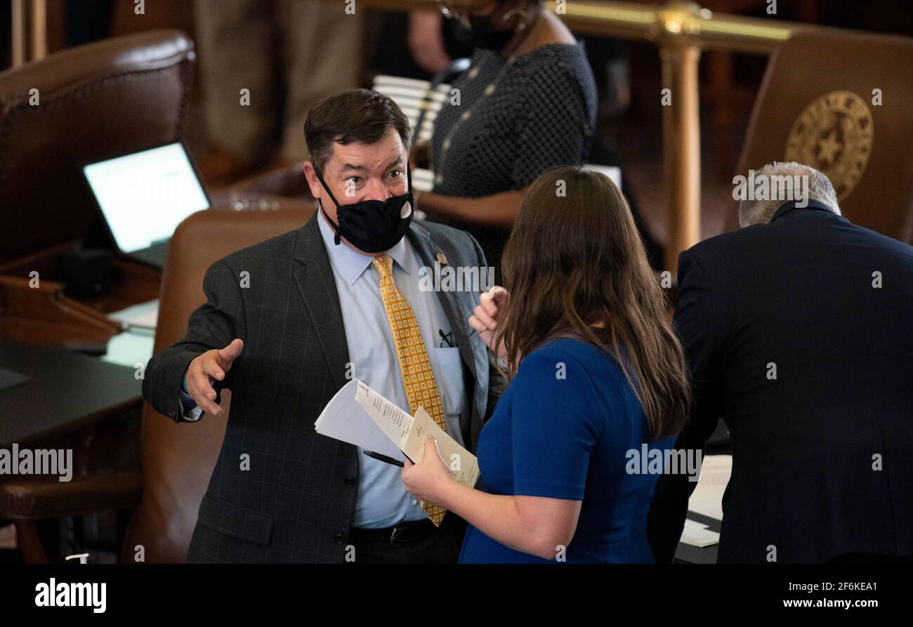 Austin, TX USA March 31, 2021:  State Rep. Dewayne Burns, R-Cleburne, on the floor of the Texas House of Representatives during routine bill readings at the 87th Texas legislative session. ©Bob Daemmrich Stock Photo