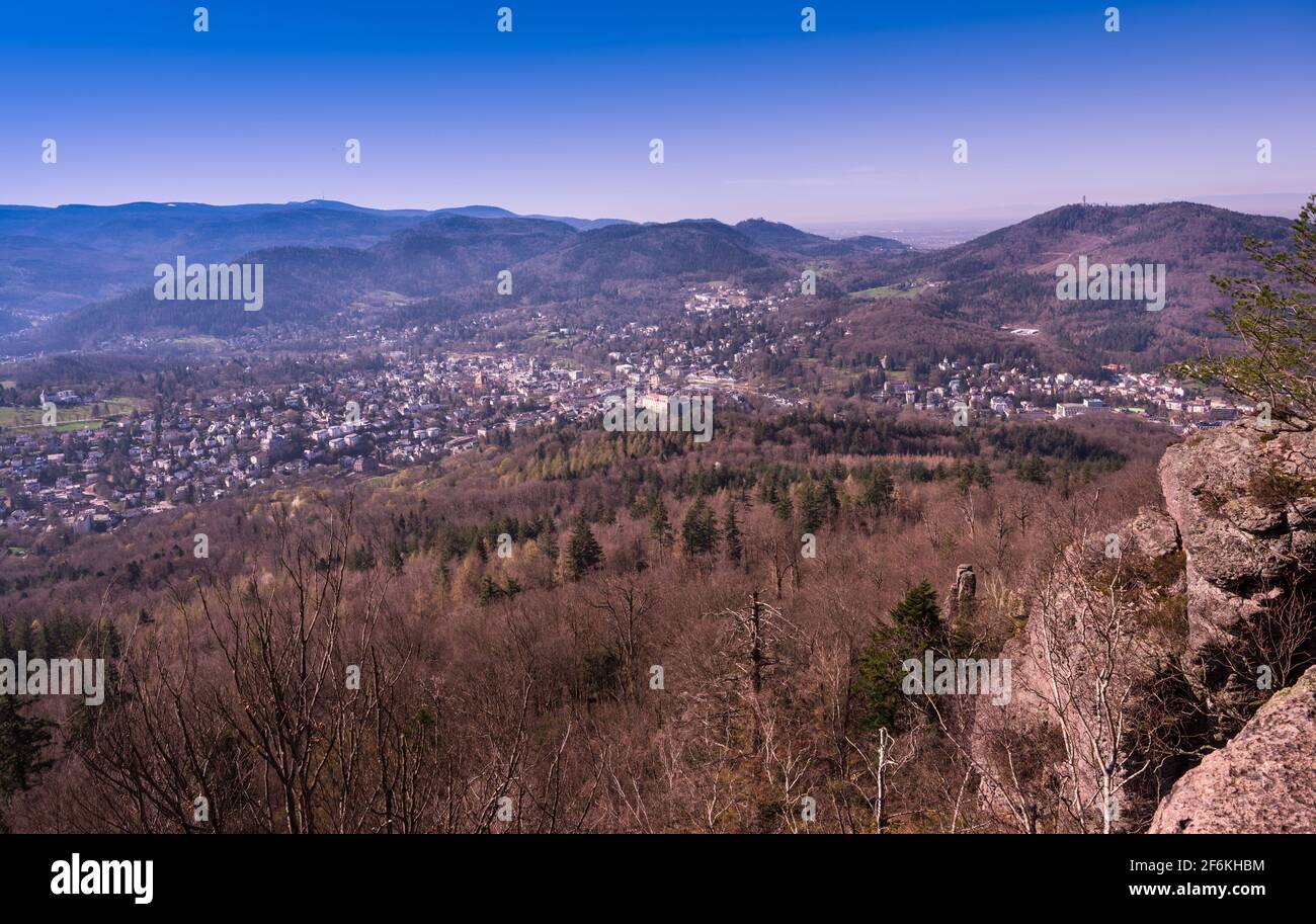 View of the spa town of Baden Baden and the Black Forest. Seen from the battert rock. Baden Wuerttemberg, Germany, Europe Stock Photo
