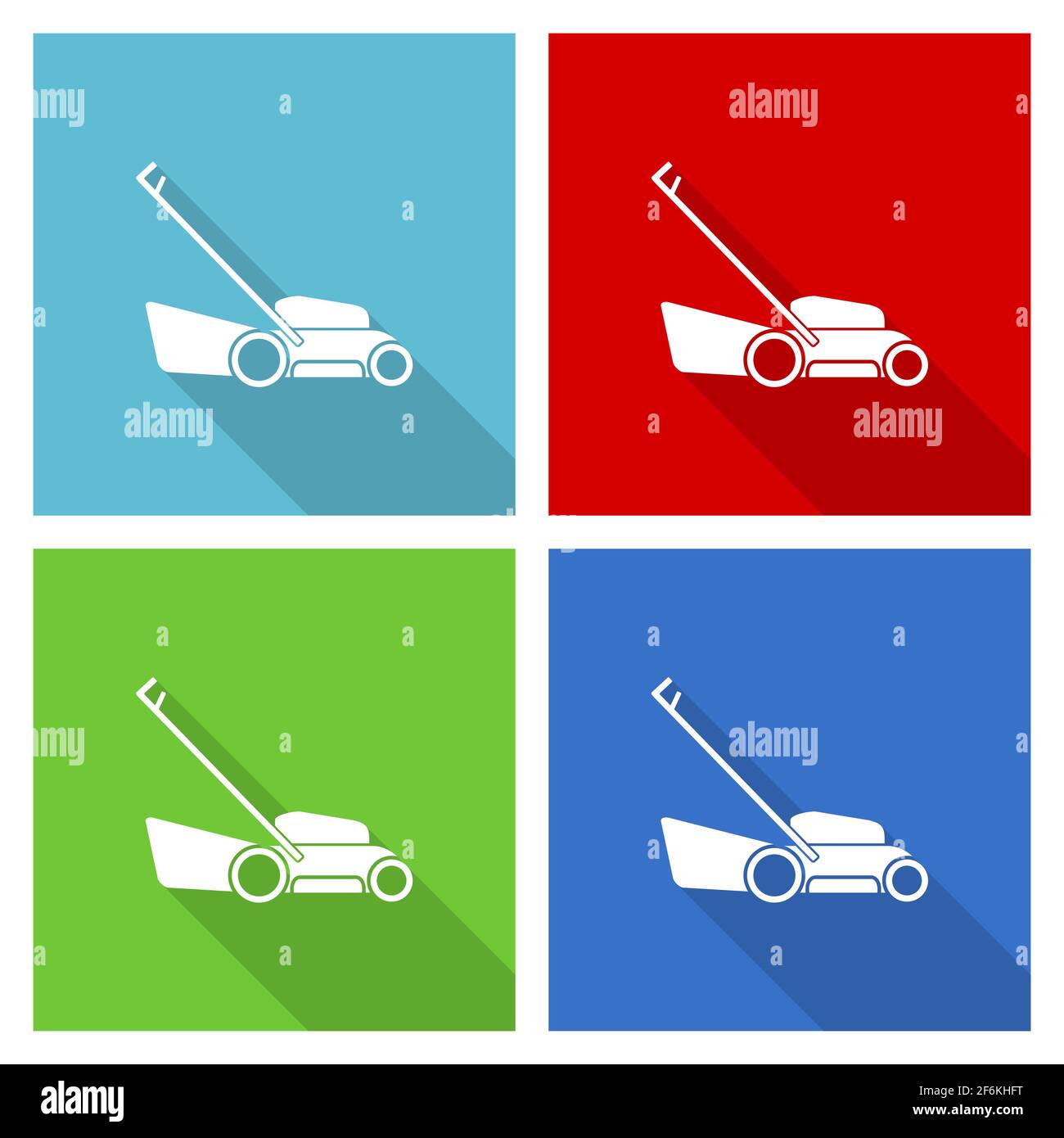 Lawn mower icon set, flat design vector illustration in eps 10 for webdesign and mobile applications in four color options Stock Vector