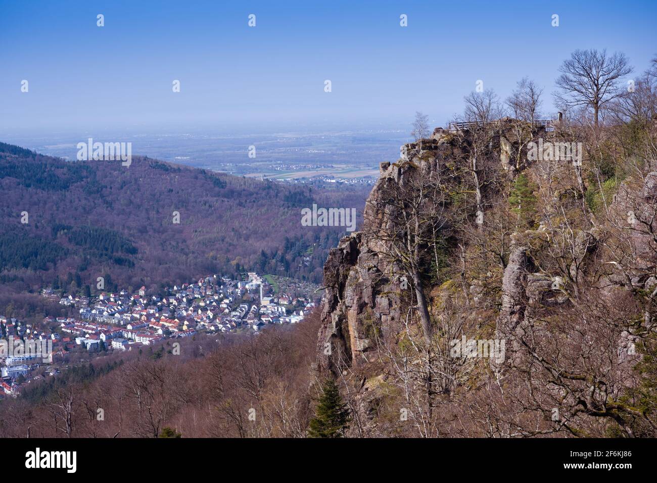 View of the spa town of Baden Baden and the Black Forest. Seen from the battert rock. Baden Wuerttemberg, Germany, Europe Stock Photo