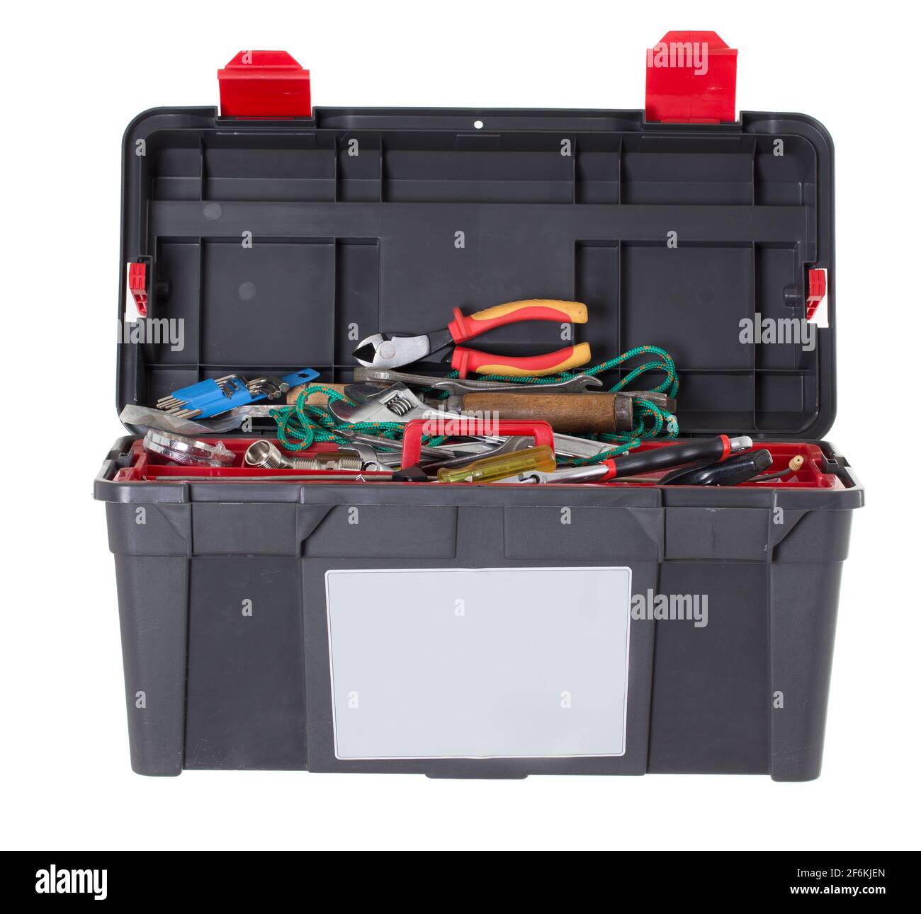 Black toolbox with tools. Isolated on a white background Stock Photo ...