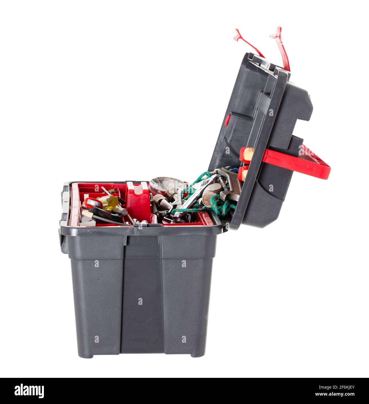 Black toolbox with tools. Isolated on a white background Stock Photo ...