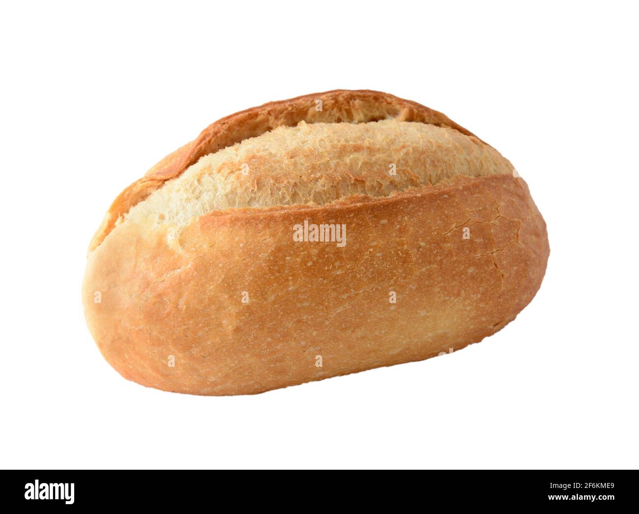 Traditional baked plain soft bun isolated over white background. Stock Photo