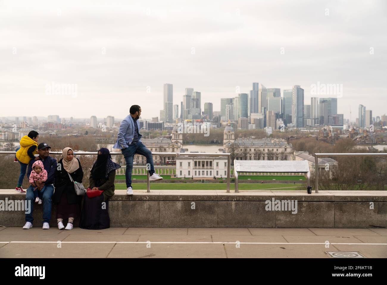 People enjoy the view of the London skyline from the Royal Observatory ...