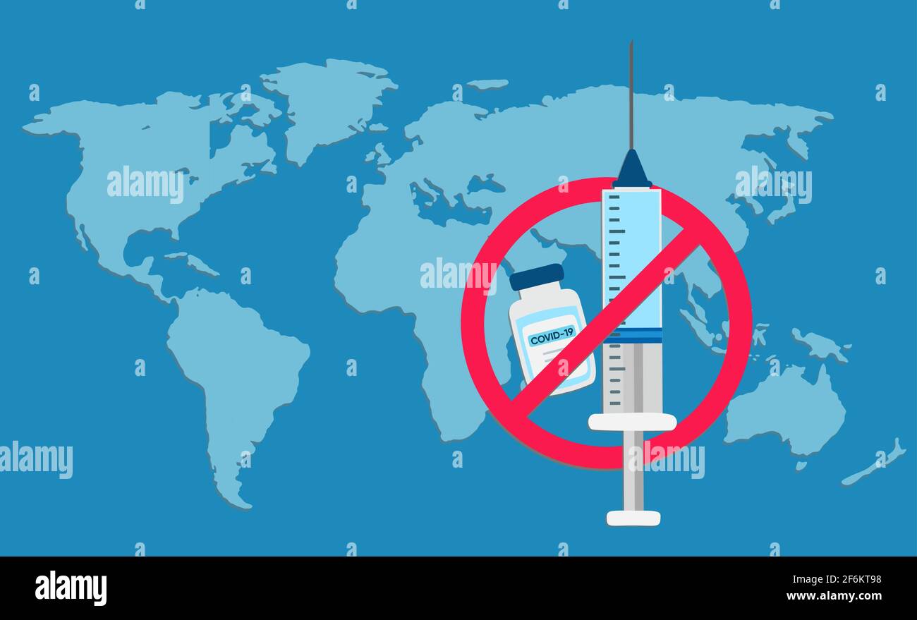 Universal Anti vaccination concept with syringe and world map. Vector Stock Vector