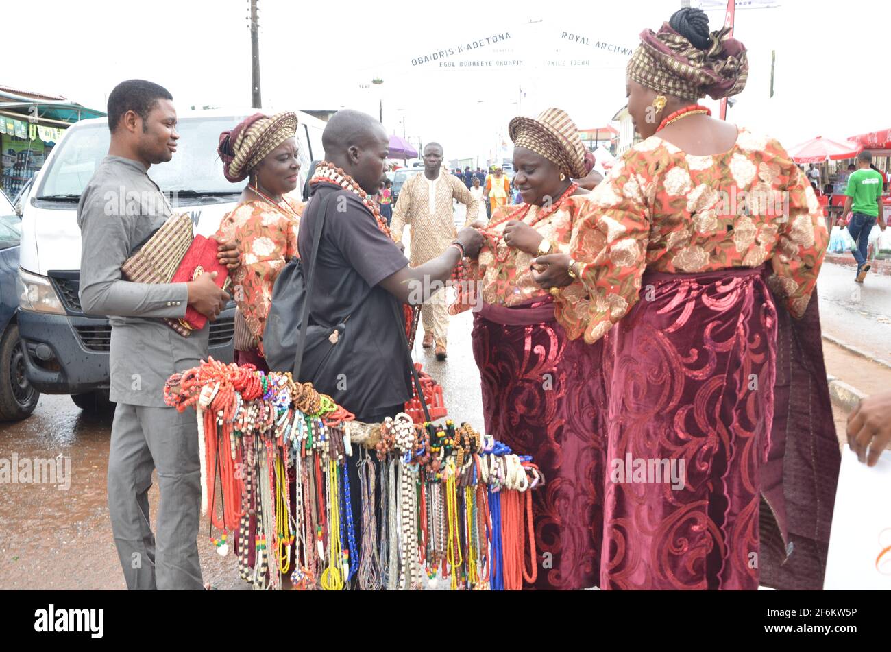 Ijebu women buying traditional beads, Ogun State, Nigeria. Stock Photo