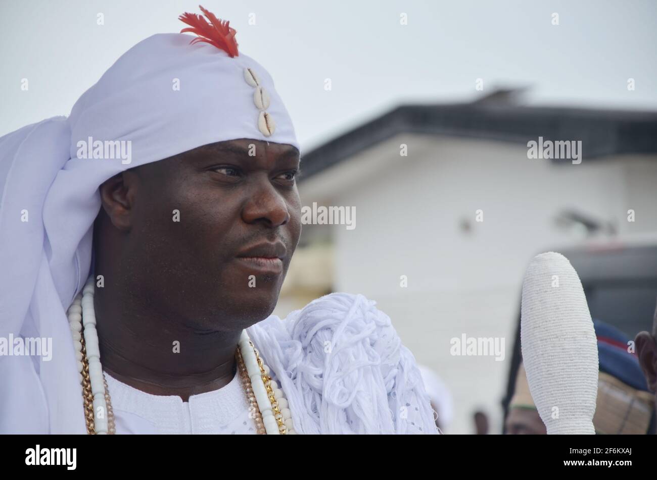 Ooni of Ife, Oba Enitan Adeyeye appear to the public after seven-day seclusion to commune with the ancestors during the Olojo Festival, Osun State. Stock Photo