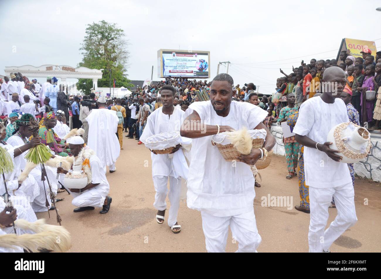 Olokun worshipper praying during the Olojo Festival, Osun State, Nigeria. Stock Photo