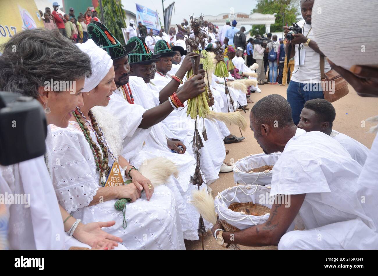 Olokun worshipper praying during the Olojo Festival, Osun State, Nigeria. Stock Photo