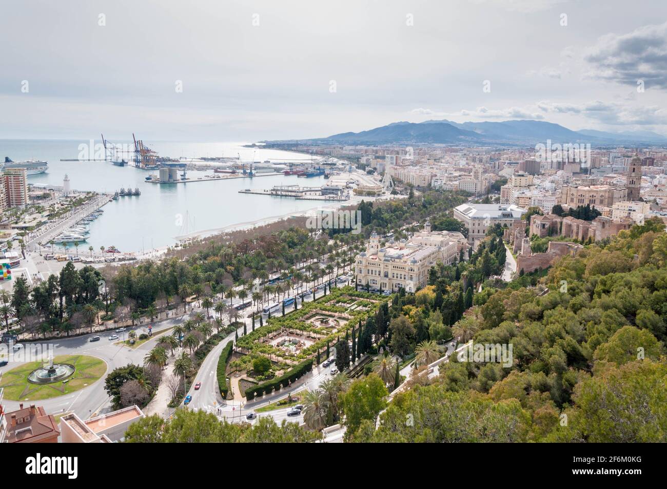Jardines de Pedro Luis Alonso and the Port in Malaga, Spain Stock Photo