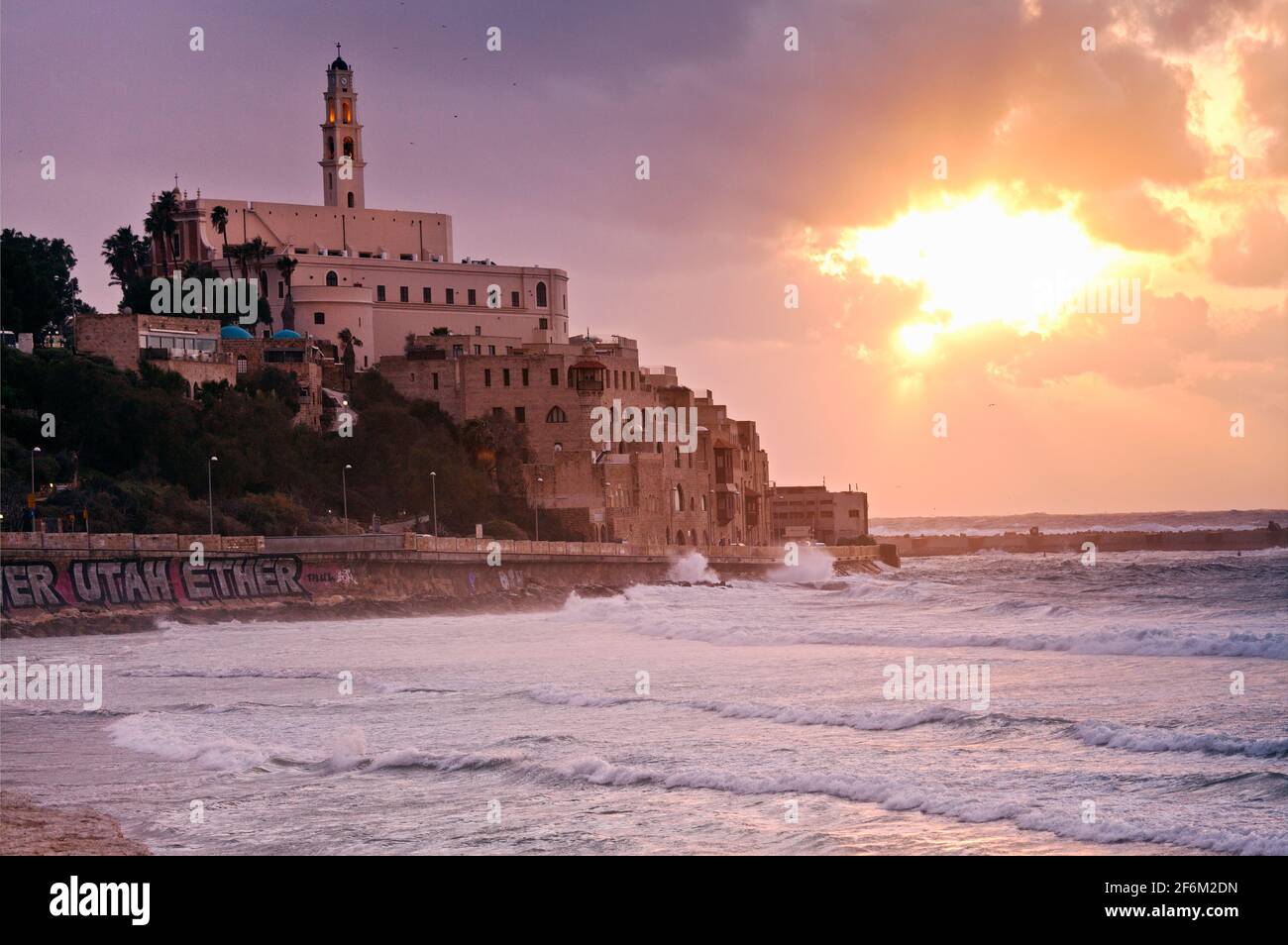 Israel, Jaffa, sea view of the town, (also known as Yafo) is the ancient port city out of which Tel Aviv has now grown. Stock Photo