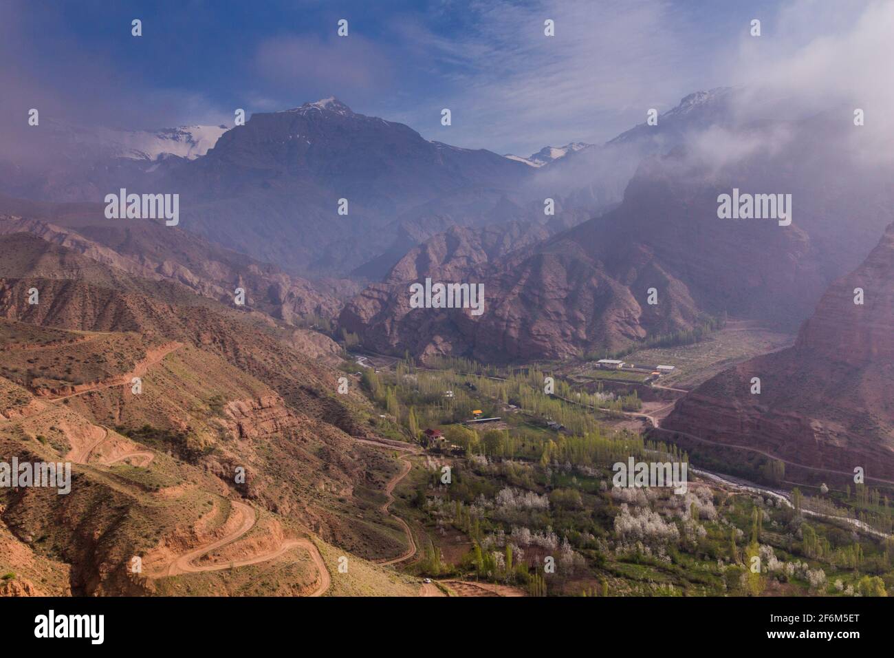 Misty view of Alamut valley in Iran Stock Photo
