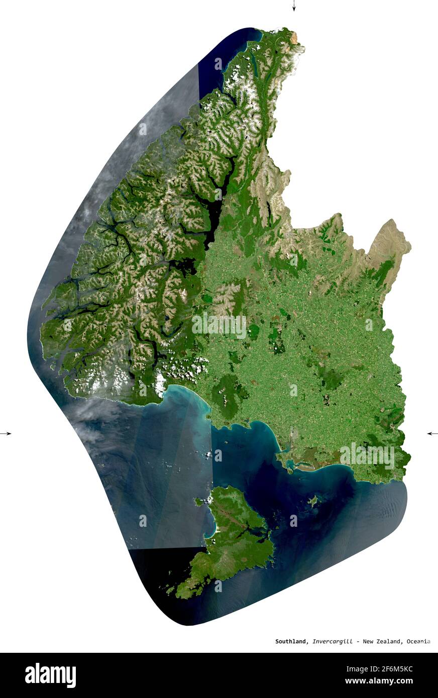 Southland District Council Maps Southland, Regional Council Of New Zealand. Sentinel-2 Satellite Imagery.  Shape Isolated On White. Description, Location Of The Capital. Contains  Modi Stock Photo - Alamy