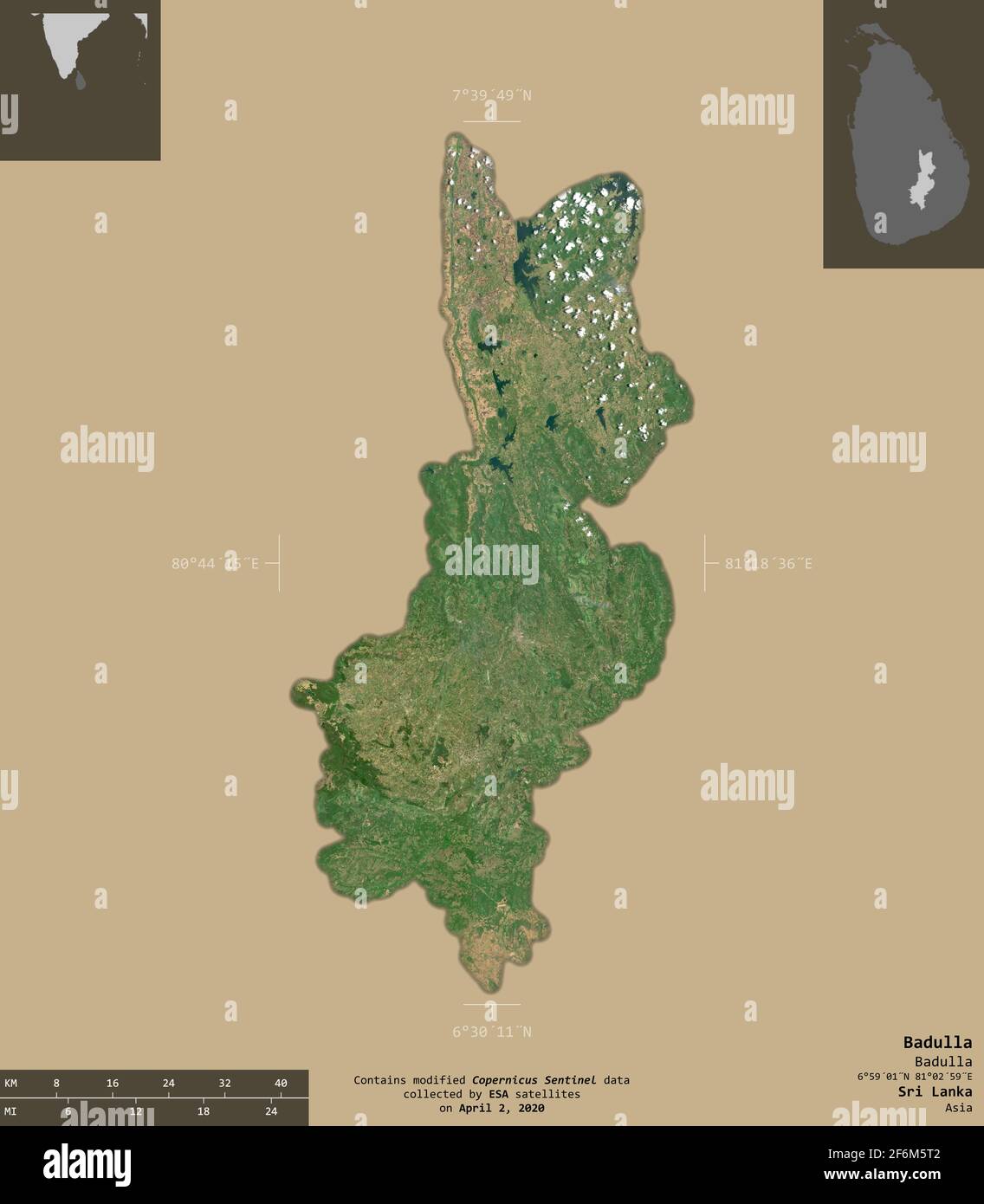 Badulla District Of Sri Lanka Sentinel 2 Satellite Imagery Shape