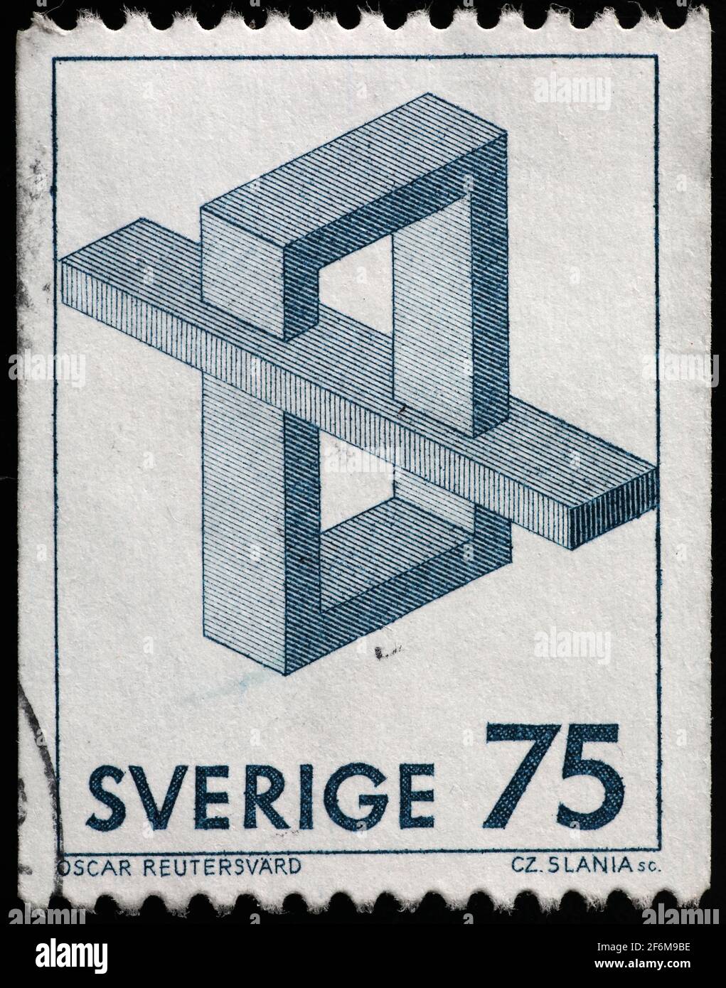 Geometrical illusion on postage stamp Stock Photo
