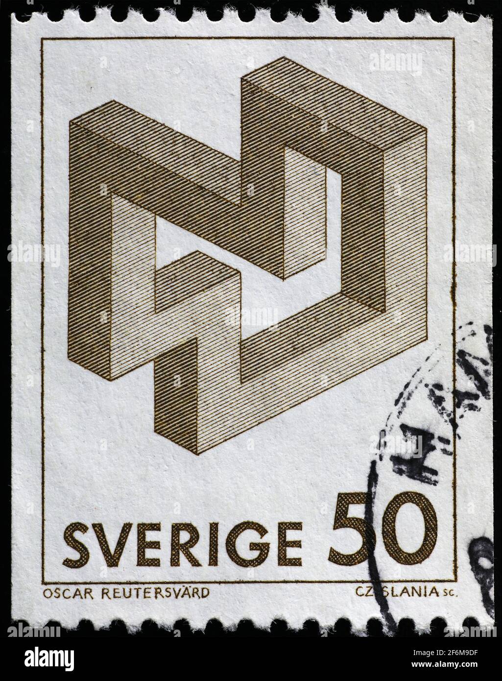 Geometrical illusion on swedish stamp Stock Photo