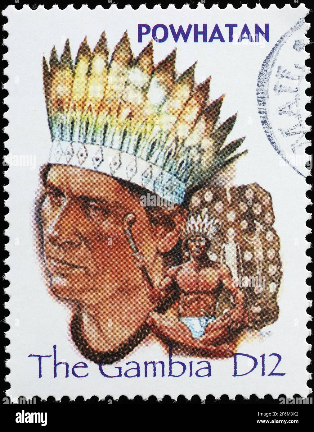 Indian chief Powhatan on postage stamp Stock Photo