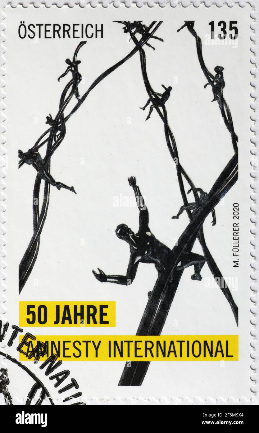 Postage stamp celebrating 50 years of Amnesty International Stock Photo