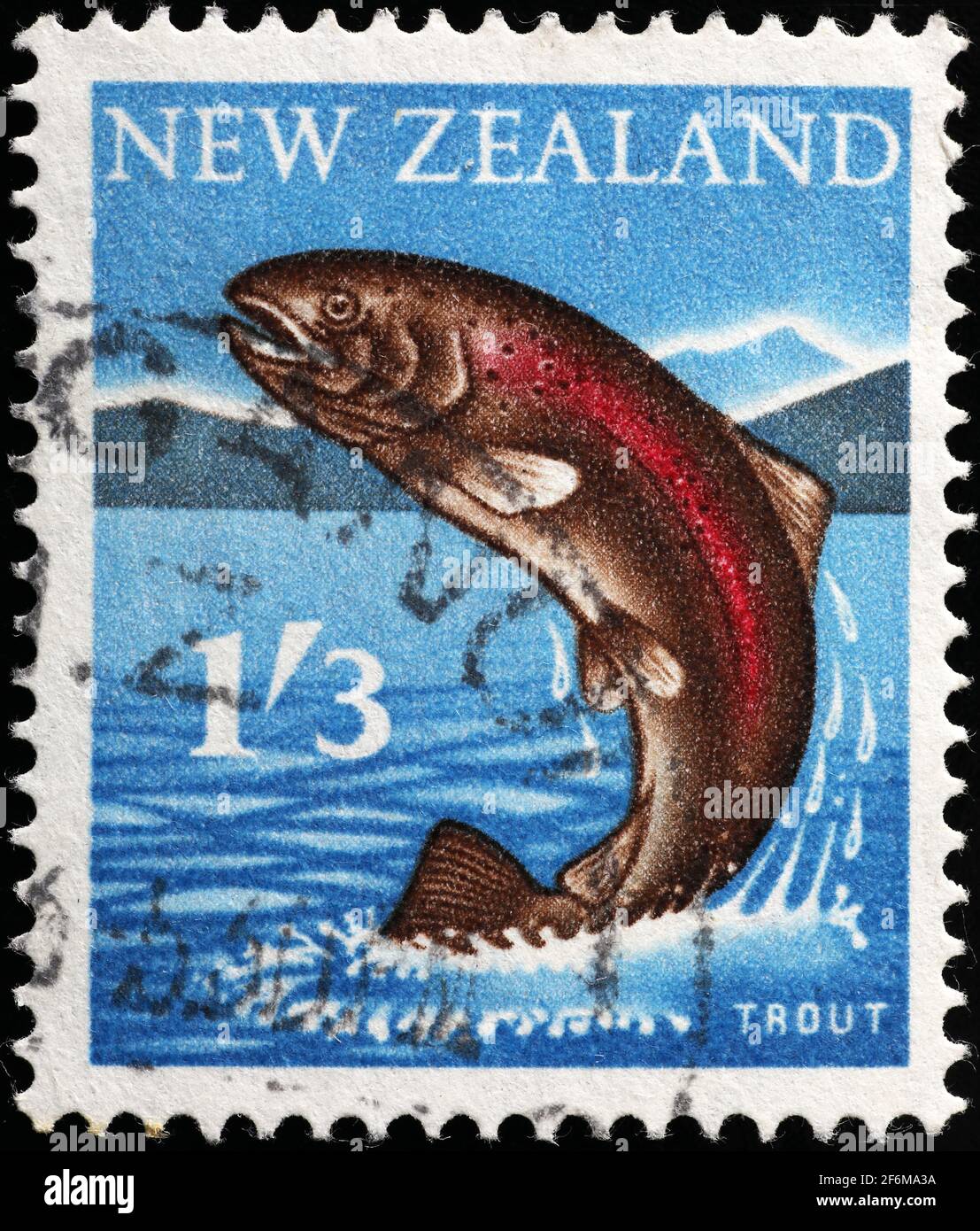 Trout on New Zealand postage stamp Stock Photo