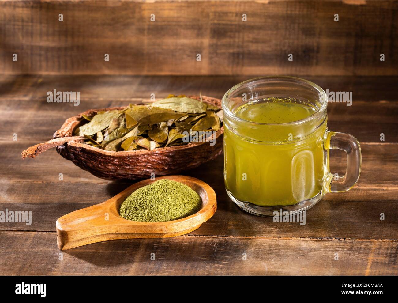 Coca tea and leaves Erythroxylum coca Stock Photo Alamy