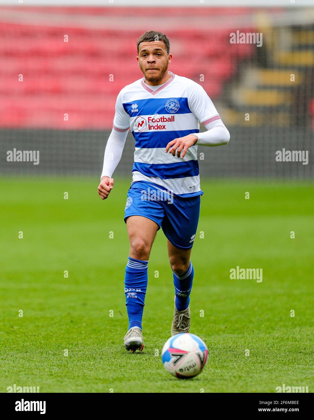 WATFORD, UK. MARCH 26TH Faysal Bettache of Queens Park Rangers in action during the QPR U23s vs Watford  U23s match in Professional Development League 2 South at Vicarage road Stadium, Watford on Friday 26th March 2021. (Credit: Ian Randall | MI News) Stock Photo