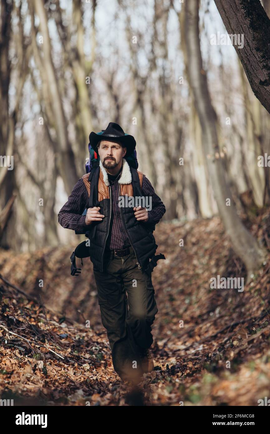 Bearded man traveler hiking hi-res stock photography and images - Alamy