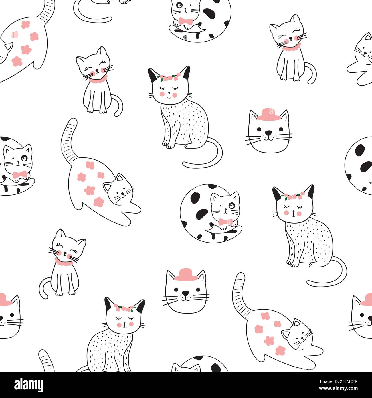 Seamless pattern with Cute cat. Pet animal vector illustration Stock ...