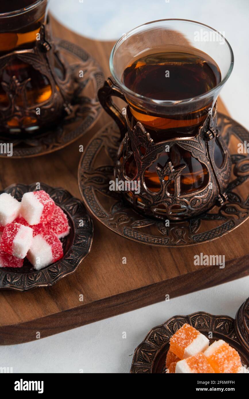 Close up photo of traditional tea set Stock Photo
