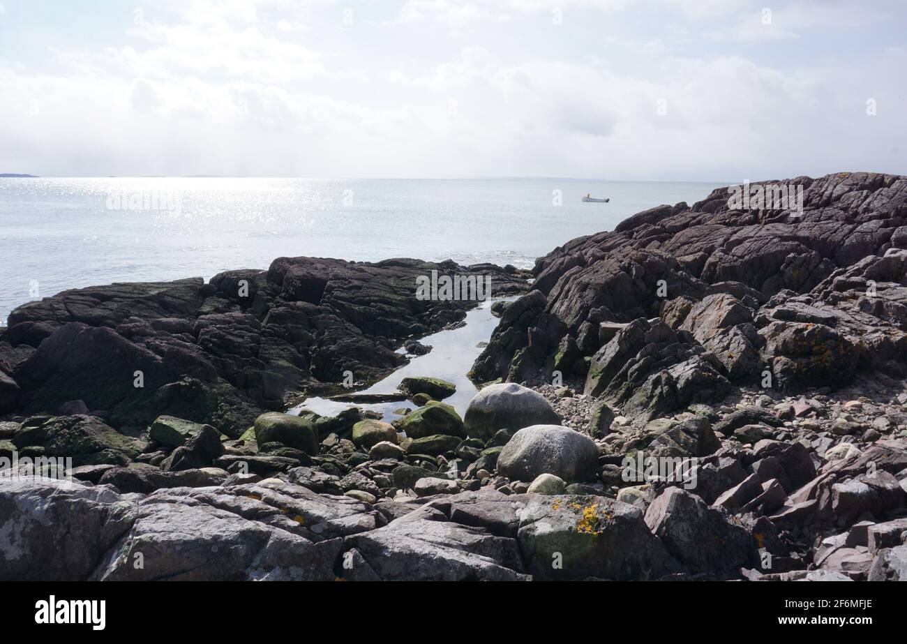 The Bay of Fundy near Pea Point Lighthouse, New Brunswick Stock Photo