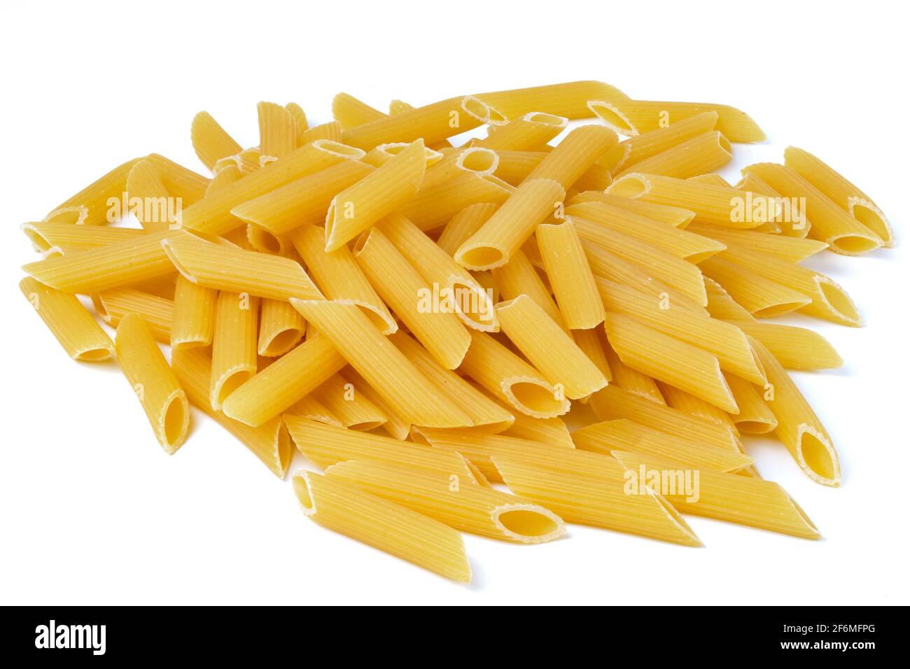 Penne rigate uncooked pasta isolated on white Stock Photo