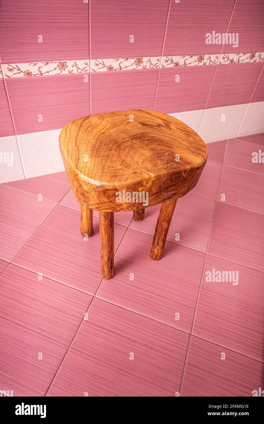 Decorative stool. Handmade wood products. Stock Photo