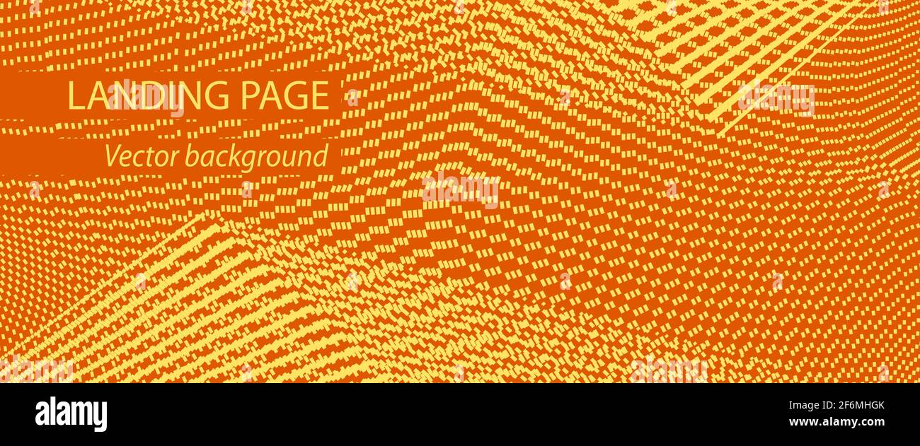Bright orange, yellow landing page template, banner background. Technology points pattern. Dotted lines. Vector digital data concept. Abstract design Stock Vector