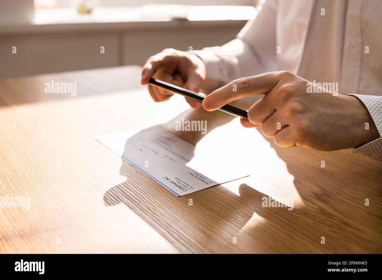 Remote Check Deposit Using Mobile Remote. Online Capture Stock Photo