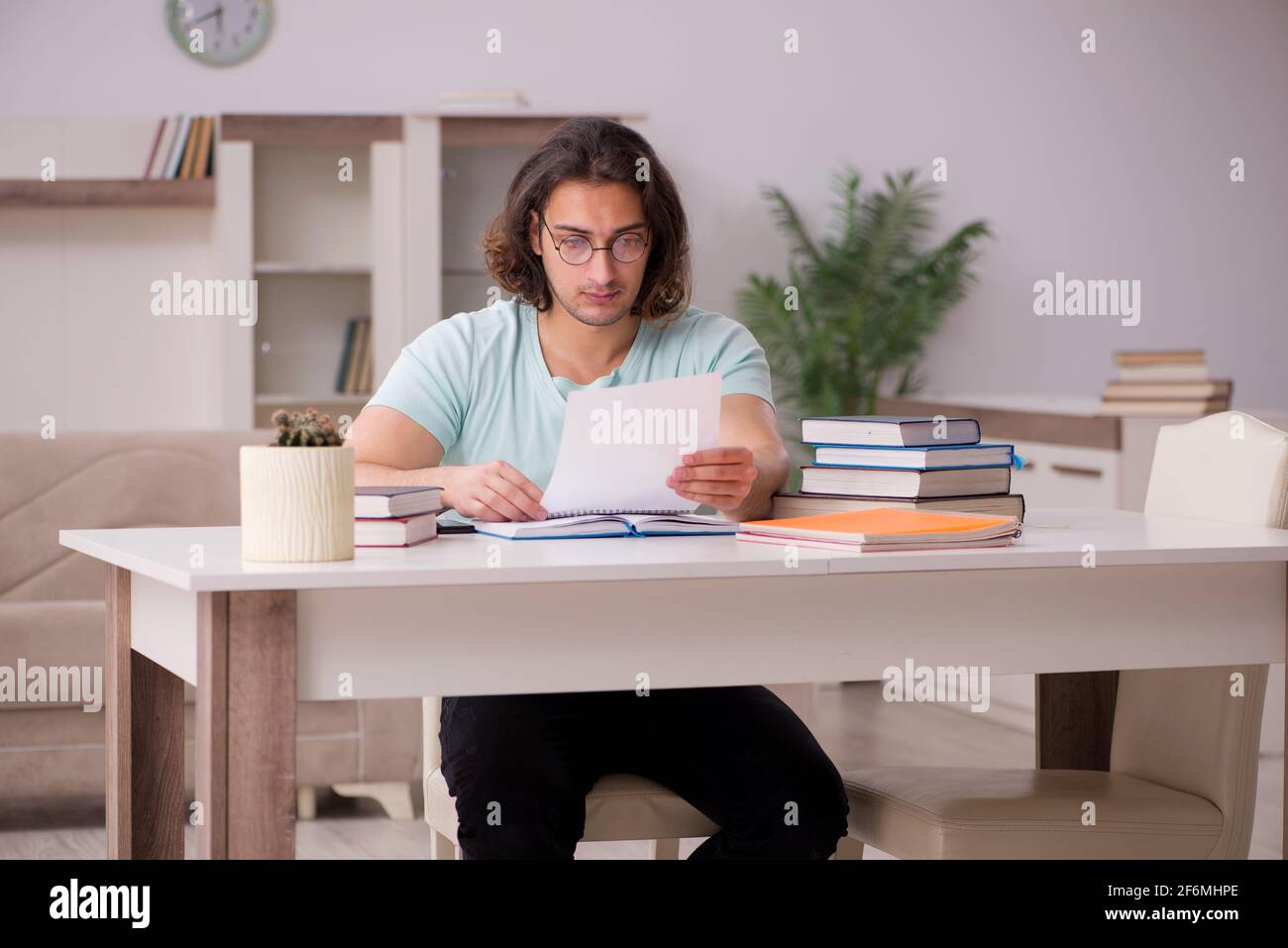 Young student preparing for exams at home Stock Photo - Alamy