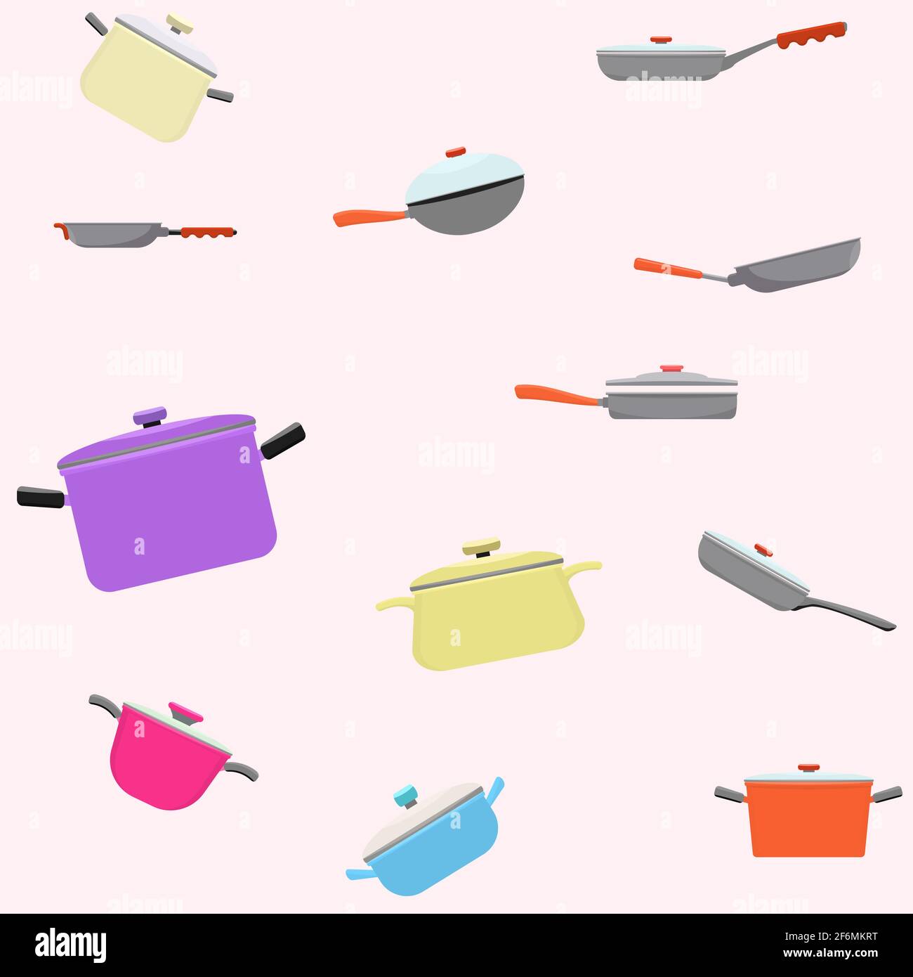 Kitchenware and cooking utensils colorful seamless pattern. Flat and solid color vector illustration. Stock Vector
