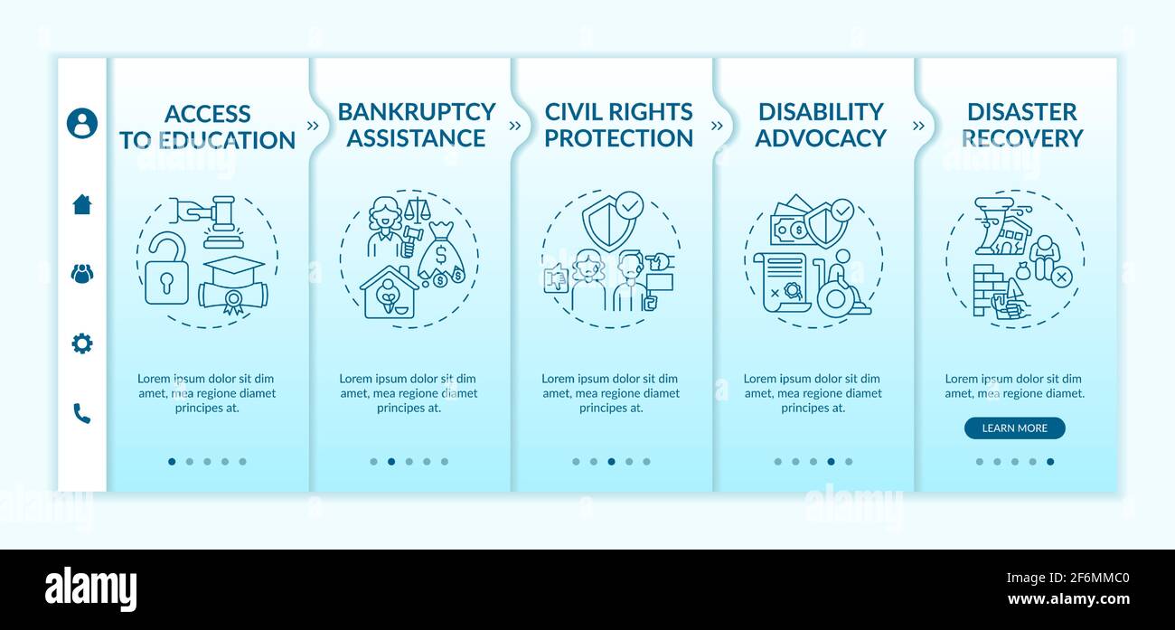 Legal services types onboarding vector template Stock Vector
