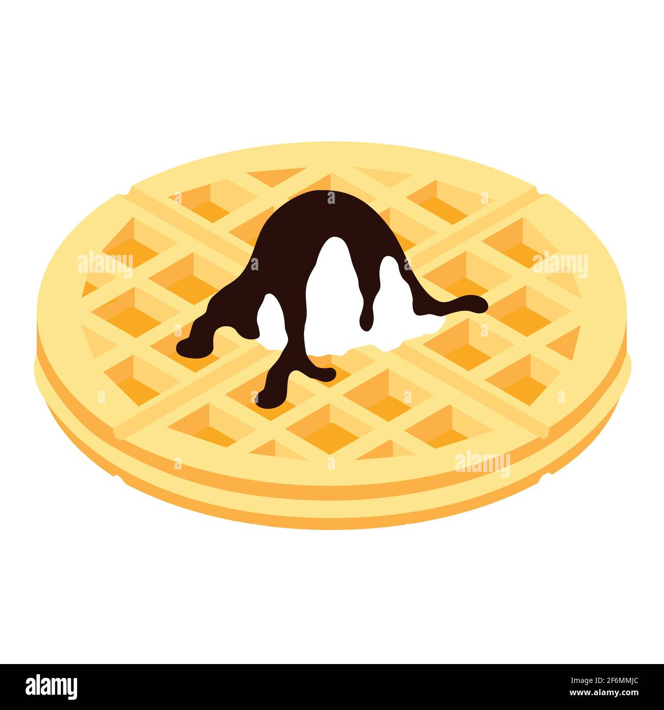 Fresh round belgium waffle with ice cream and chocolate syrup topping ...