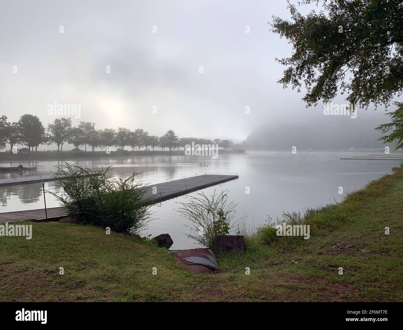 A foggy day at the Oak Ridge Marina, Oak Ridge Rowing Association location, Oak Ridge, Tennessee Stock Photo