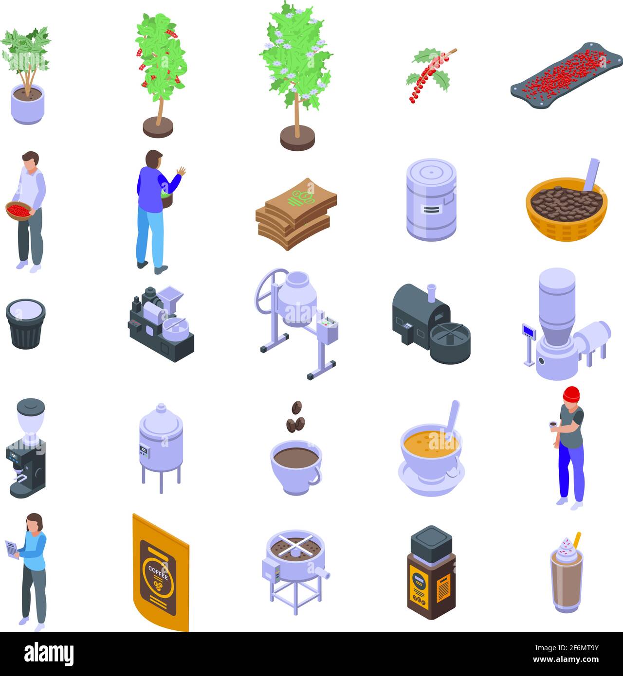 Coffee production icons set. Isometric set of coffee production vector ...