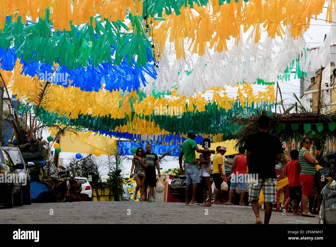 muritiba, bahia / brazil - june 23, 2014: decoration with banderolas is seen on a street in the city of Muritiba, during Sao Joao festivities. *** Loc Stock Photo